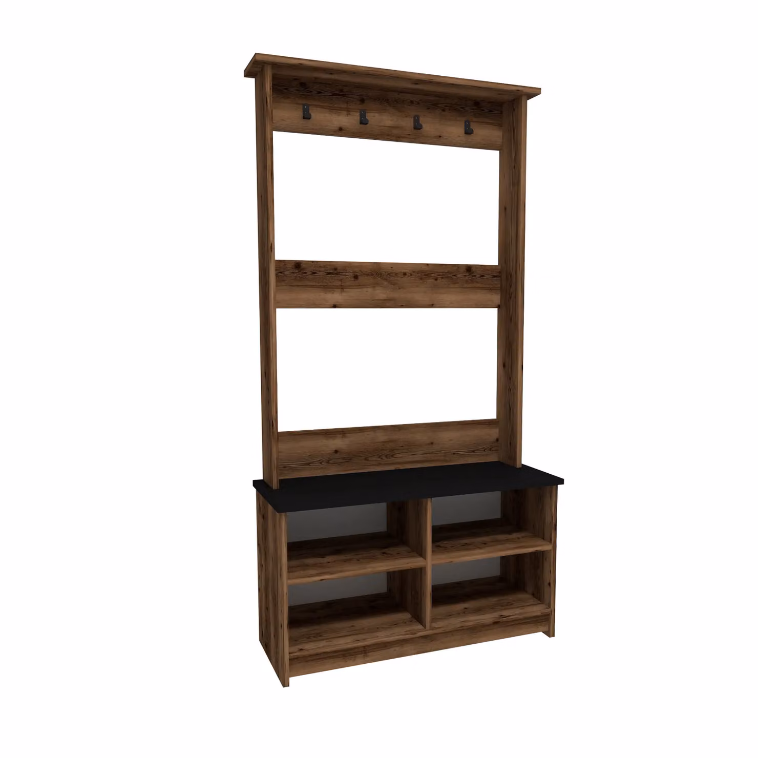 Destina Home Amelia Hall Tree Coat Rack with Bench and Shelves in Brown and Black, H 173.6 x W 90.0 x D 35.0 cm – 3