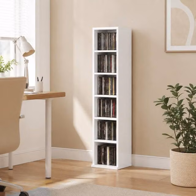 STILVORA Set of 2 White CD Storage Units with Adjustable Shelves
