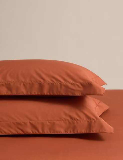 M&S 2 Pack Egyptian Cotton 230 Thread Count Percale Oxford Pillowcases in Terracotta