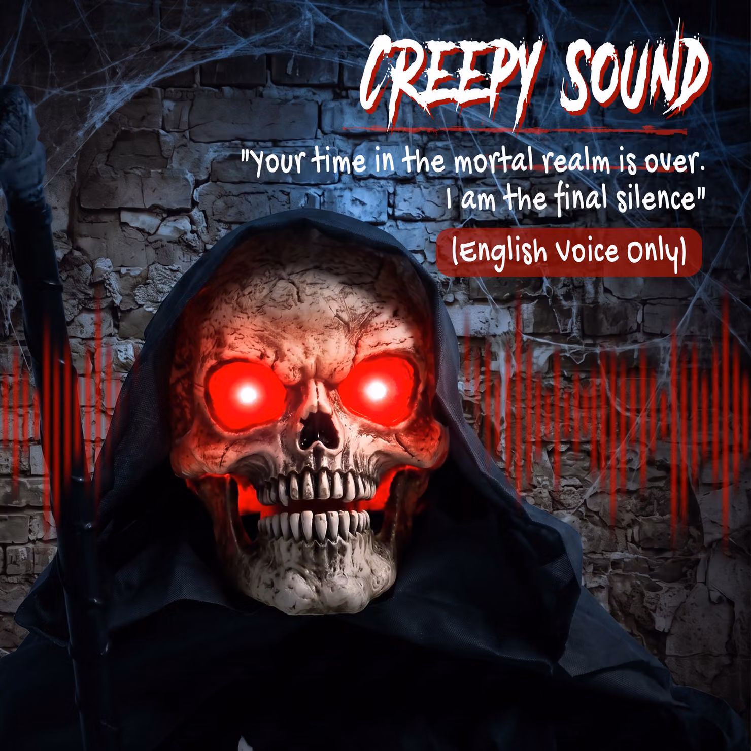 HOMCOM 170cm Life Size Animated Grim Reaper Halloween Decoration with Sound and Touch Activation in Red and Black – 6