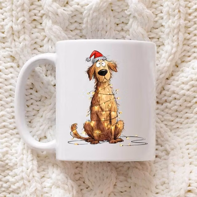 60 SECOND MAKEOVER Golden Retriever Christmas Lights Ceramic Mug in White