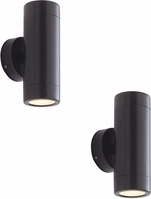 Loops 2 Pack Up & Down Twin Outdoor Wall Light, Satin Black with Transparent Glass – 1