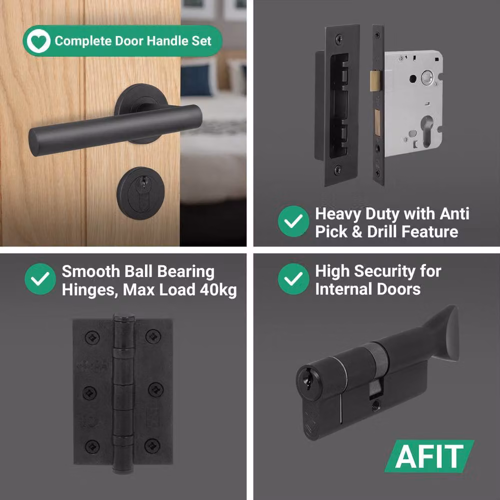 AFIT Matt Black T-Bar Lever on Rose Euro Lock, Hinge Kit and Thumbturn Set, Stainless Steel, 150 x 150 mm – 4