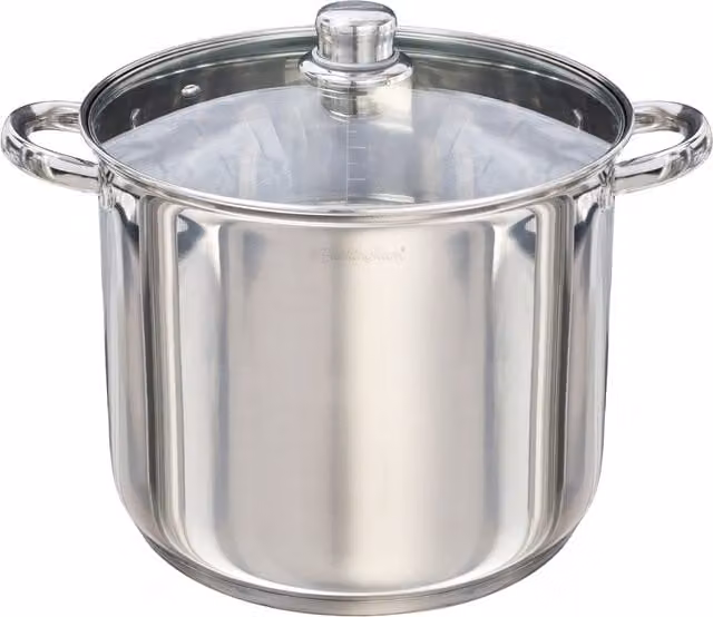 Buckingham Stainless Steel Deep Stock Pot with Glass Lid, Silver, 11 l, Diameter: 26 cm