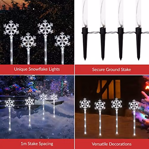The Christmas Workshop 78630 LED Snowflake Garden Path Lights, 4 Pack, Warm White – 3