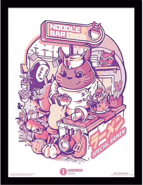 Ilustrata My Neighbour Noodle Bar Multicolour Typography Illustration Paper Poster