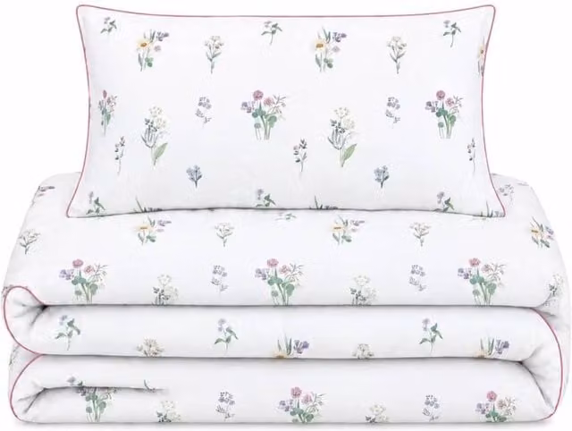 Florelle White Botanical Floral Microfibre Duvet Cover and Pillowcase Set, W: 180 cm, H: 200 cm