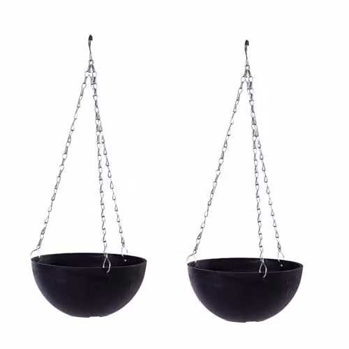 Garden Gear Charcoal Marble Effect Hanging Basket Set of 2, Grey and Black UV Frost Resistant Outdoor Planters with 50cm Chain – 1