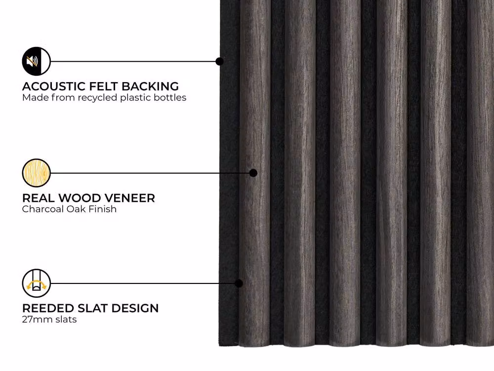 Fuse Acoustic Wooden Reeded Wall Panel in Charcoal Oak, H 240 cm x W 60 cm – 3