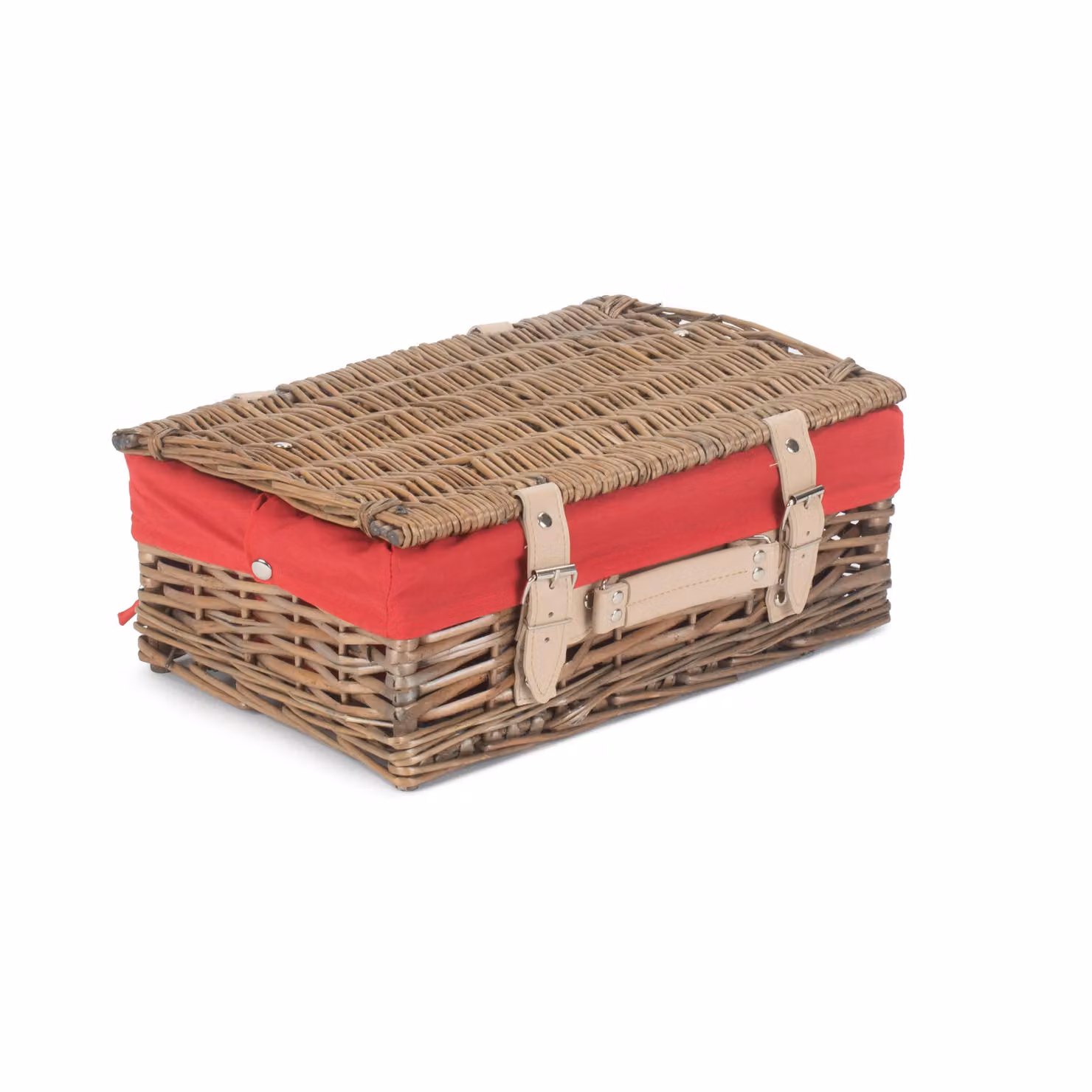 Red Wicker Picnic Basket with Cotton Lining, Antique Wash Split Willow Hamper – 2