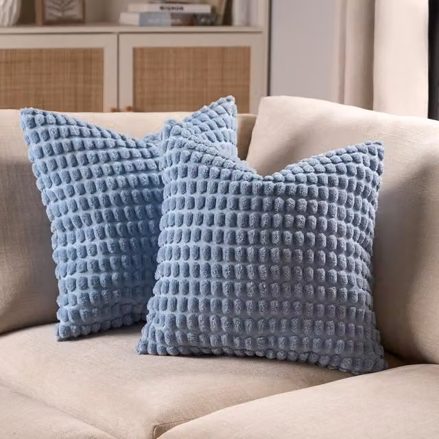 OHS Pack of 2 Blue Bobble Tufted Square Cushion Covers