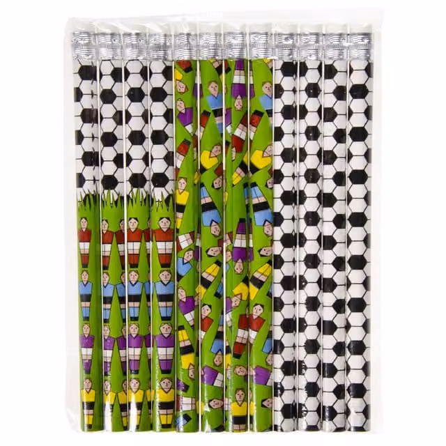 LG-Imports Pack of 12 Multicolour Football Design Graphite Wood Pencils with Eraser, White
