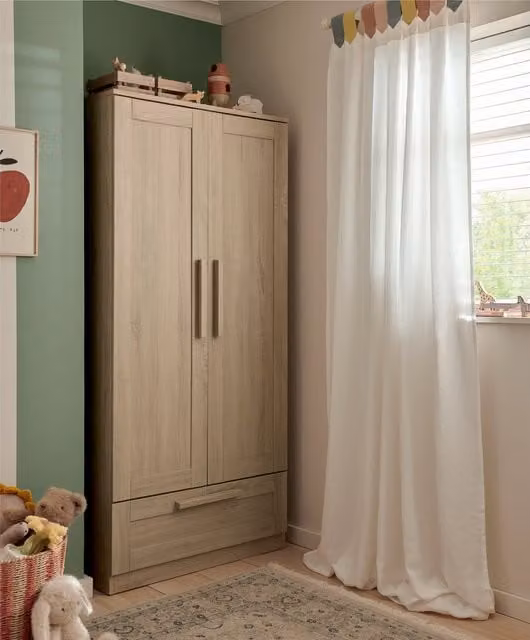 Mamas & Papas Rustic Wood Wardrobe in Brown and Beige with Hinged Doors and Hanging Rod