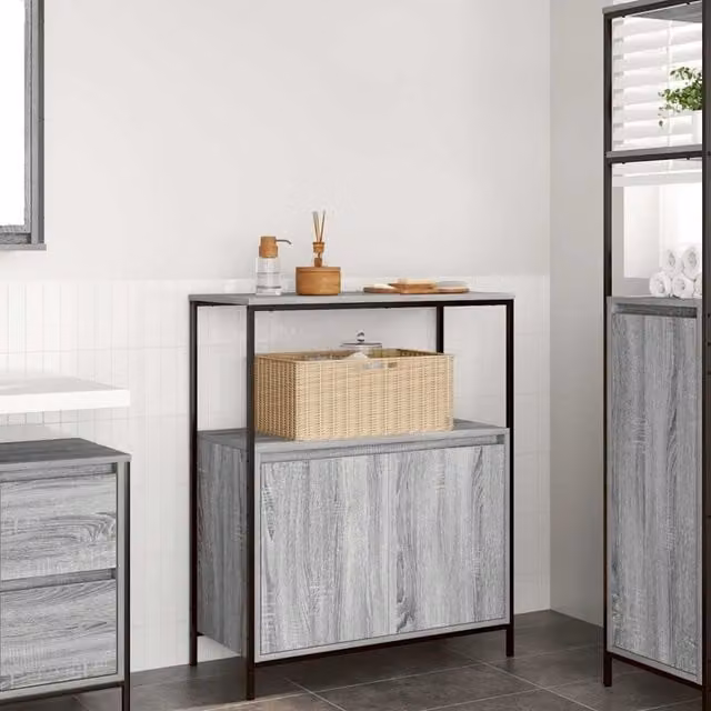 Berkfield Home Grey Sonoma Bathroom Cabinet with Shelves, W/D/H: 76.5 x 35 x 95 cm