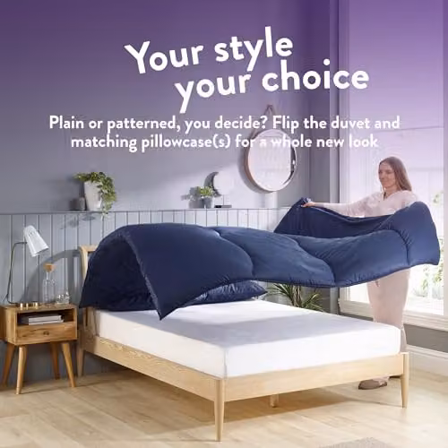 Slumberdown Coverless Herringbone Duvet and Pillowcase Set, Blue, W/D/H: 225 x 220 cm, 9 Tog – 4