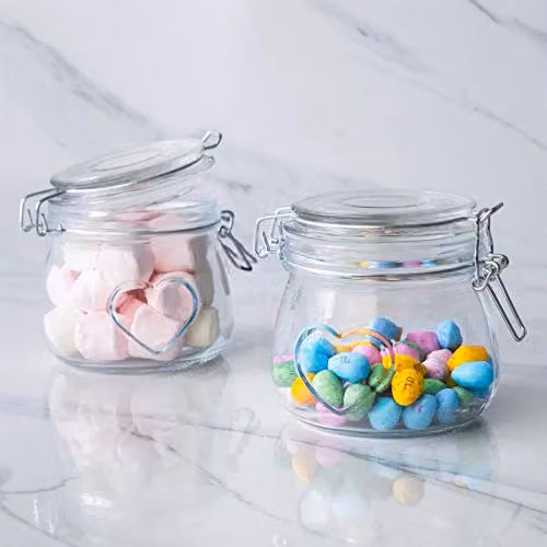 Nicola Spring Heart Shaped Glass Storage Jars with Airtight Clip Lids and Chalkboard Labels, 500ml, Pack of 6, Transparent – 2