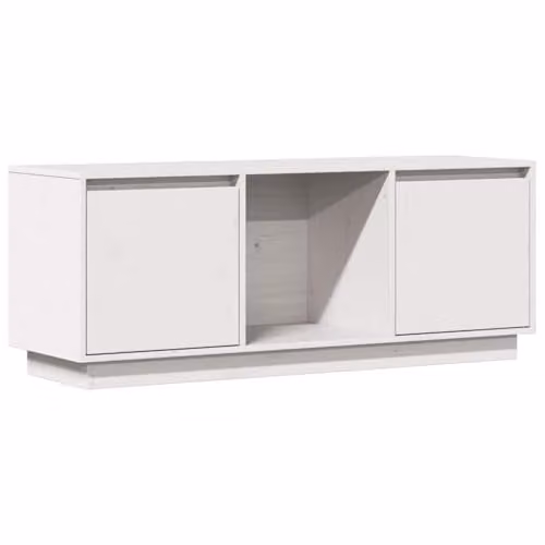 vidaXL Modern White Solid Wood Pine TV Cabinet W: 110.5 cm, D: 35 cm, H: 44 cm – 1