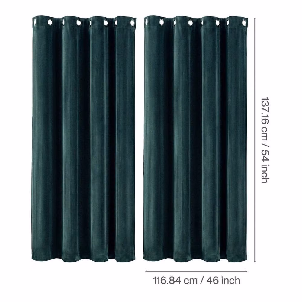 VOGREX Green Velvet Thermal Blackout Eyelet Curtains – 2