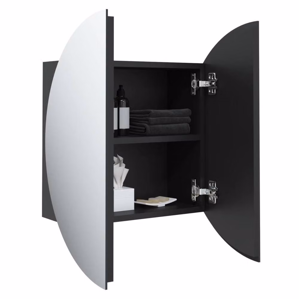 Berkfield Home Beautiful Black Bathroom Cabinet with Round LED Mirror, W/D/H: 47 x 47 x 17.5 cm – 3
