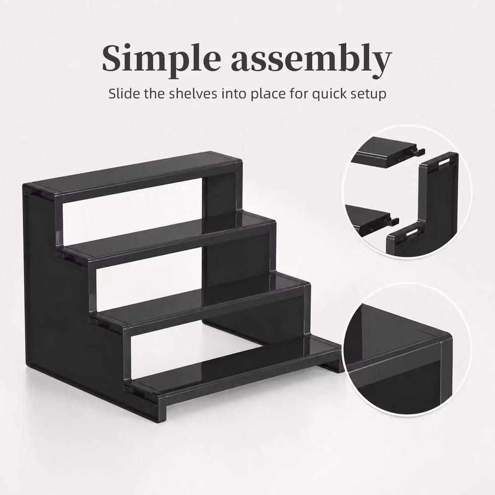 EONLION 4 Tier Step Display Stand Organizer Riser Shelf, Black – 3