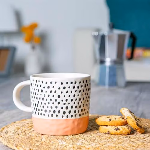 Nicola Spring Pink Dotted Stoneware Coffee Mug Set, 385ml, Pack of 2 – 2