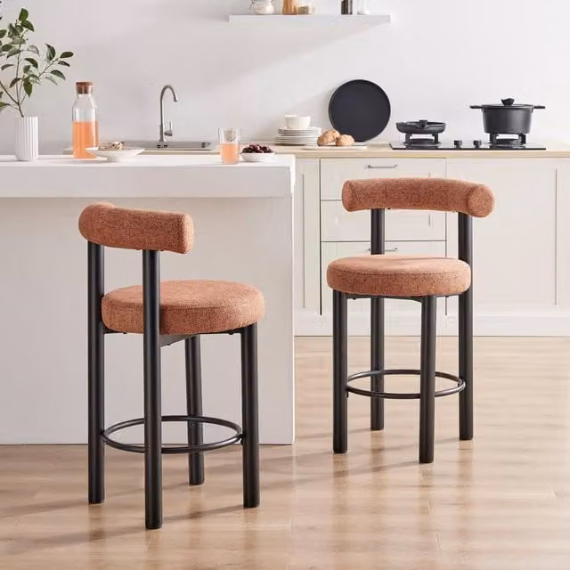 FurnitureboxUK Set of 2 Seren Mid-Century Fabric Bar Chairs in Terracotta Orange with Black Legs – 1