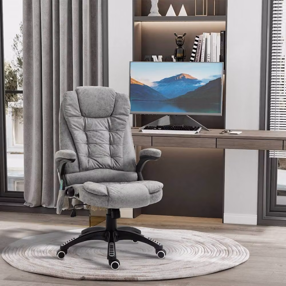 Rolipo Heated 6-Point Massage Reclining Microfibre Office Chair in Grey – 3