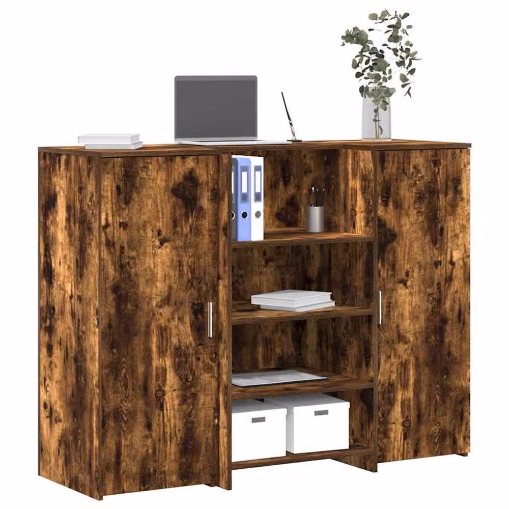 Berkfield Home Smoked Oak Reception Desk in Brown, W/D/H: 135 x 50 x 103.5 cm – 1