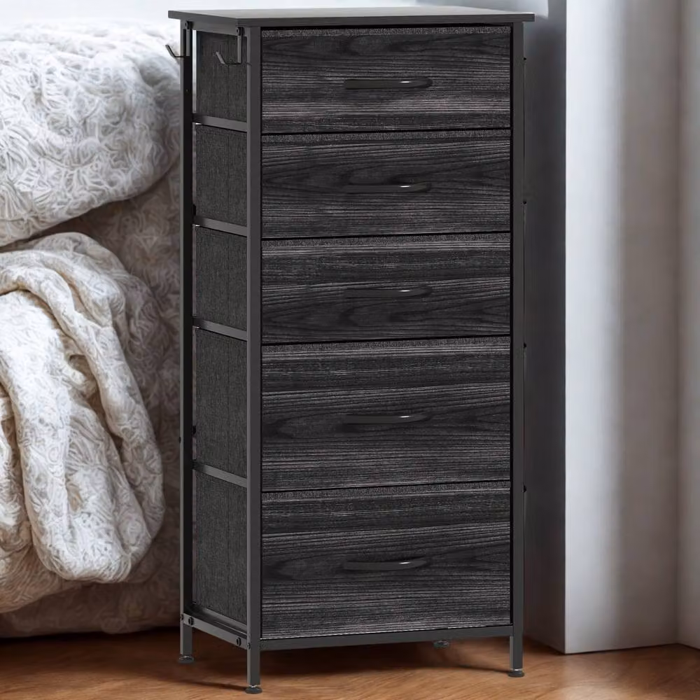 FURNOS Industrial 5 Fabric Drawer Chest Storage Unit in Black – 3