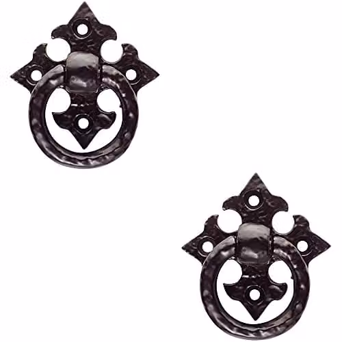 Loops 2 Pack Ornate Cabinet Ring Pull on Cross Backplate in Black Antique Matt, 35mm Fixing Centres