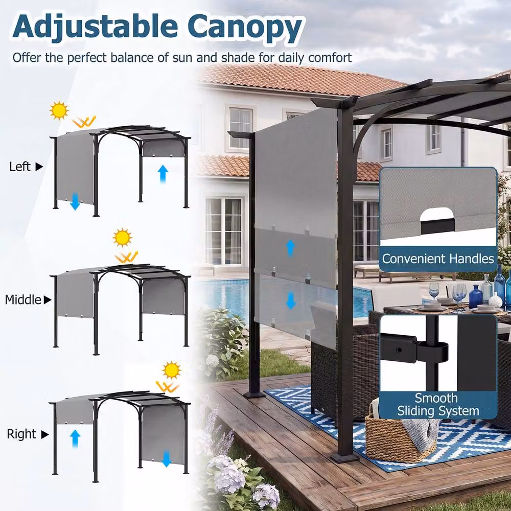Gymax Retractable Arched Garden Pergola with Grey Canopy – 2