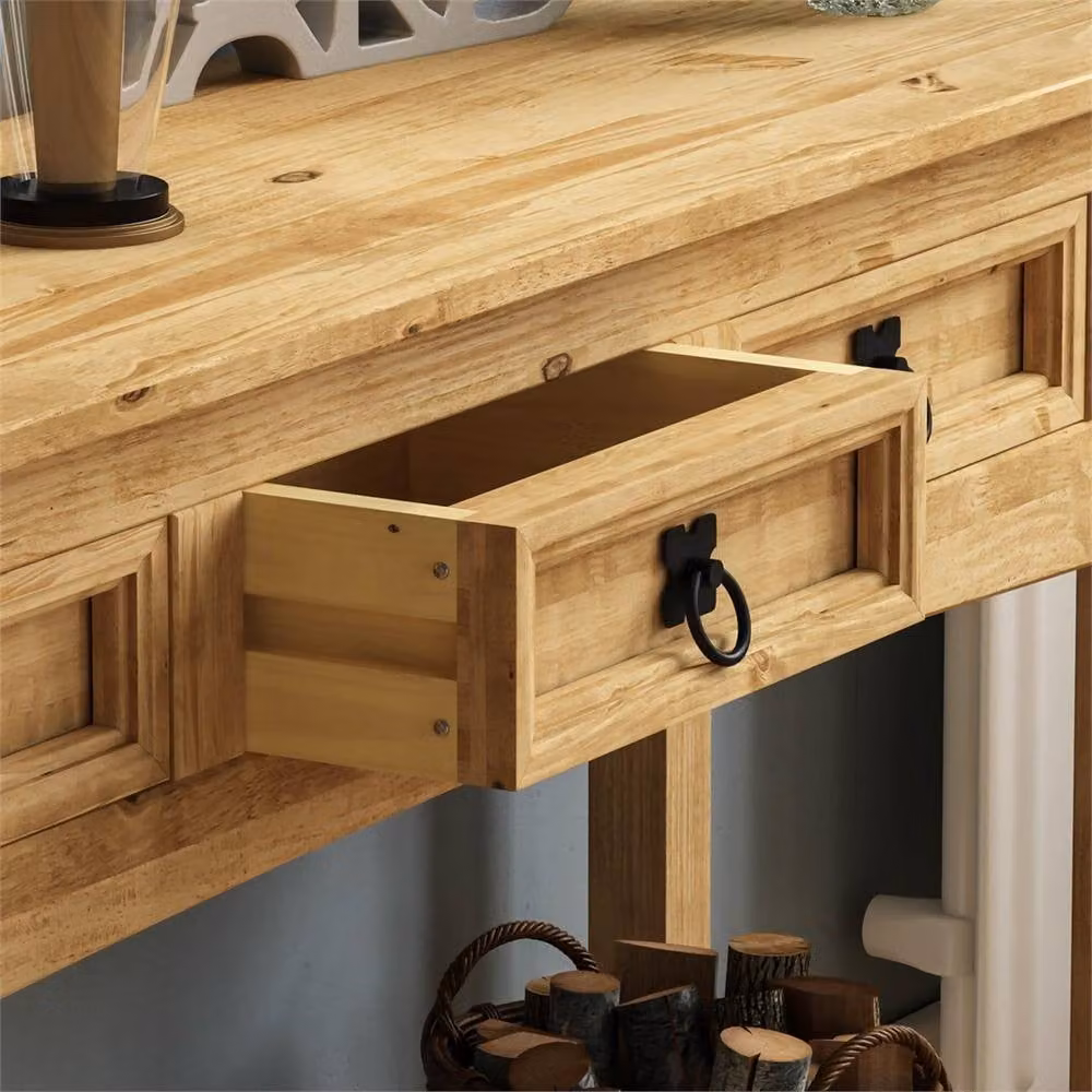 FORGEVIO Modern 2 Drawer Console Table in Brown and Black – 3