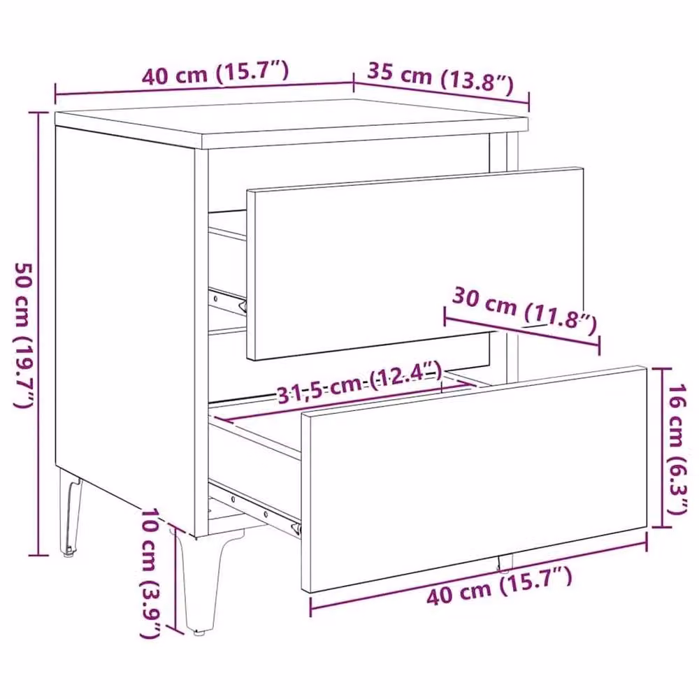 Kelvenix Bed Cabinet in Light Oak and Brown, W/D/H: 40 x 35 x 50 cm – 2