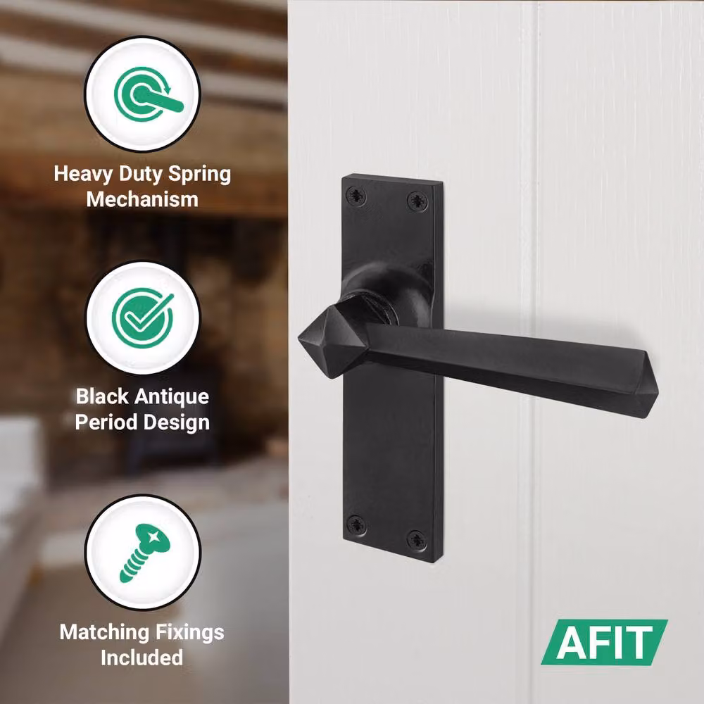 AFIT Black Antique Cast Iron Door Handle and Hinge Set with 64mm Latch – 3