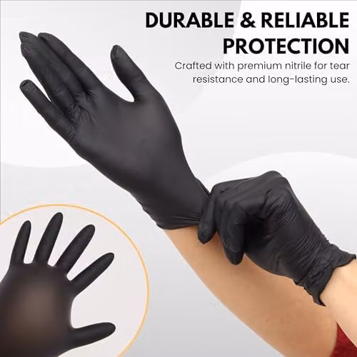 Novecrafto Disposable Nitrile Gloves, Black, Small, 2 Boxes of 100 Gloves Each, Powder and Latex Free – 8