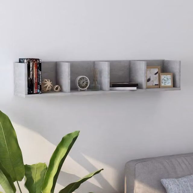 Berkfield Home CD Wall Shelf in Concrete Grey, W/D/H: 100 x 18 x 18 cm