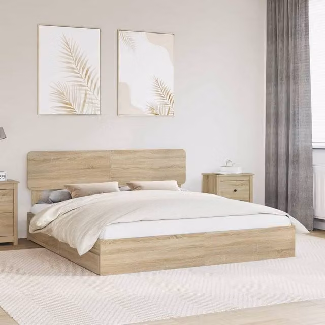 Berkfield Home Sonoma Oak Storage Bed with Drawers, Brown, W/D/H: 180 x 200 cm