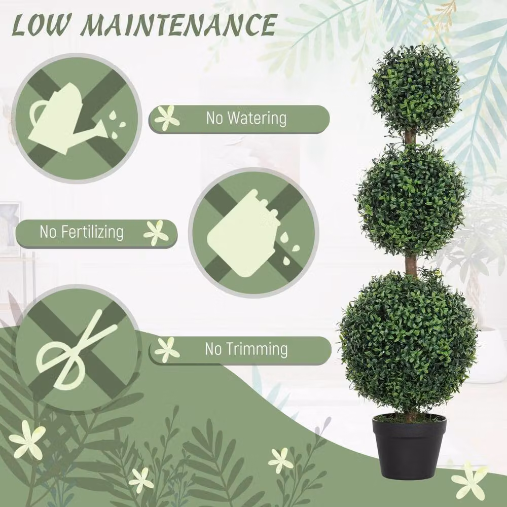 Wyld Haus Rafile Set of 2 Artificial Green Boxwood Topiary Trees with Triple Ball Design – 7