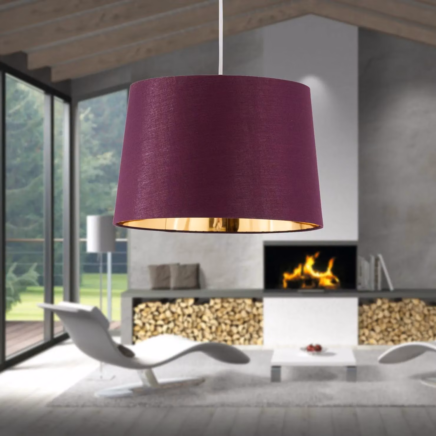 First Choice Lighting Zoey Burgundy and Gold Easy Fit Cylinder Pendant Lamp Shade – 3