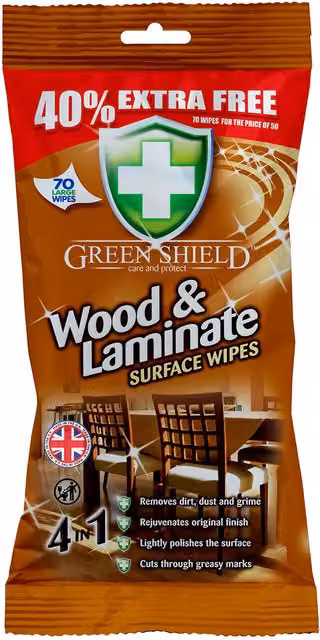 Green Shield Wood and Laminate Surface Wipes, 70 Pack