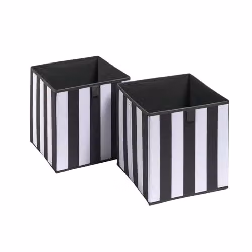 OHS Set of 2 Stripe Print Fabric Cube Storage Boxes in Black and White, W/D/H: 27.0 x 27.0 x 27.0 cm