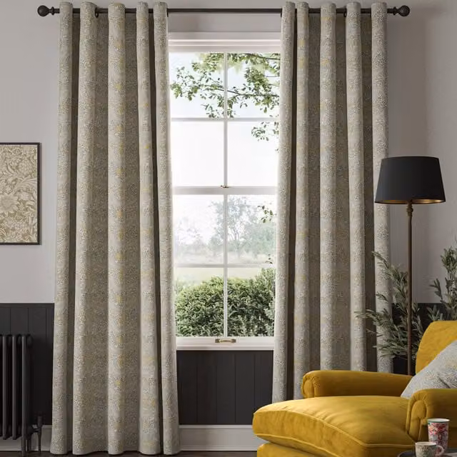William Morris At Home Larkspur Made to Measure Blackout Eyelet Curtain Panel in Grey, Yellow and Multicolour Floral Cotton