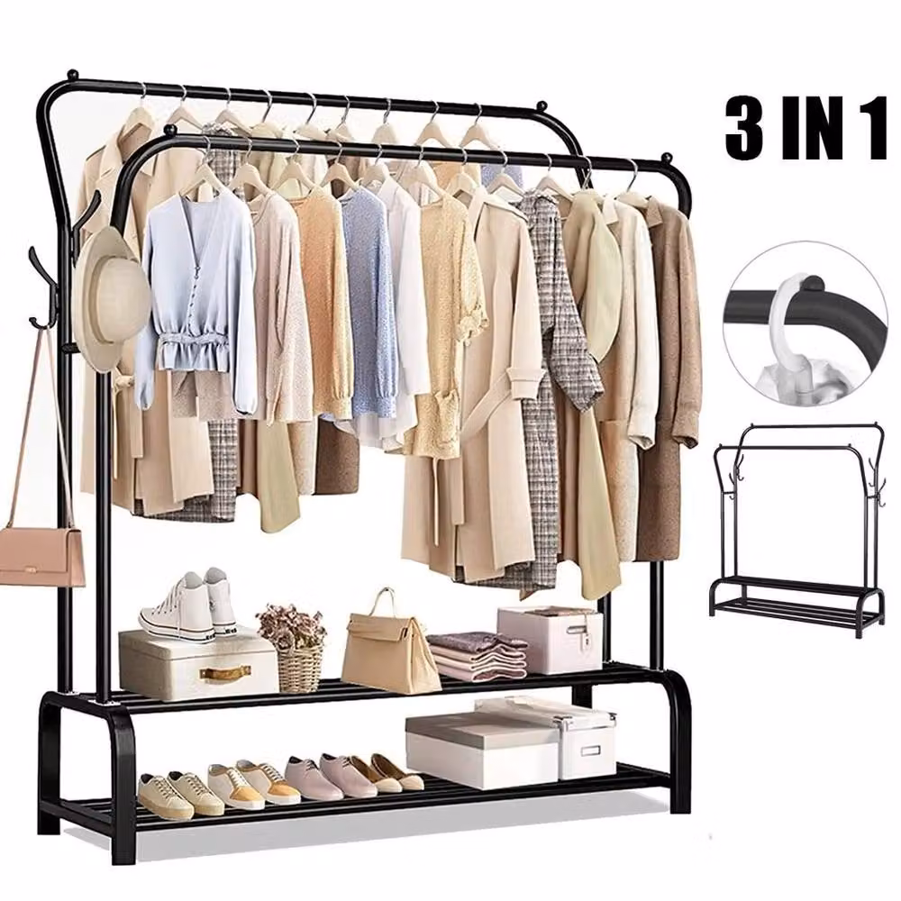 SPETLEK Heavy Duty Double Clothes Rail Hanging Rack in Matt Black, W/H: 150 x 44 cm – 2