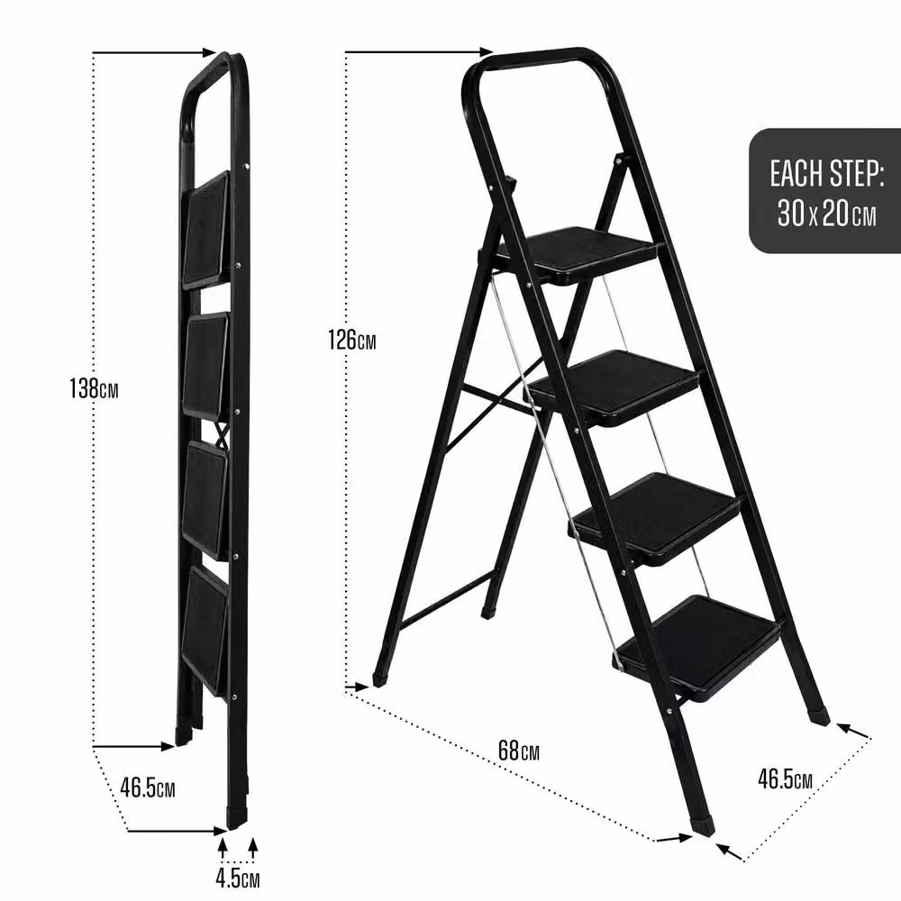 Futura 4 Step Heavy-Duty Steel Folding Step Ladder in Black – 7