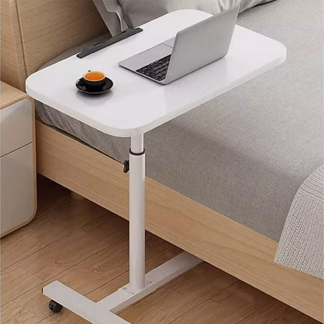 EONLION White Height Adjustable Mobile Overbed Table with Castors – 1