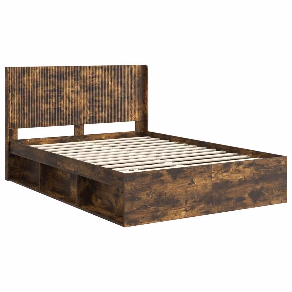 Berkfield Home Modern Bed Frame with Headboard and Side Compartment Storage in Smoked Oak Brown, W: 135 cm, L: 190 cm – 3