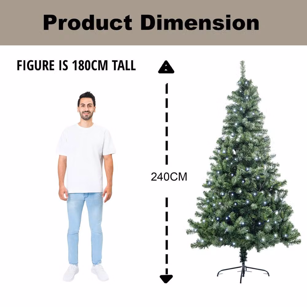 Shatchi 8ft Prelit Alaskan Pine Artificial Christmas Tree in Green with White LEDs – 4