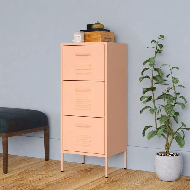 Berkfield Home Pink Metal Freestanding Storage Cabinet, W: 42.5 cm, D: 35 cm, H: 101.5 cm – 1