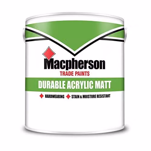 Crown Paints Macpherson Durable Acrylic Matt Emulsion, Brilliant White, 5 l