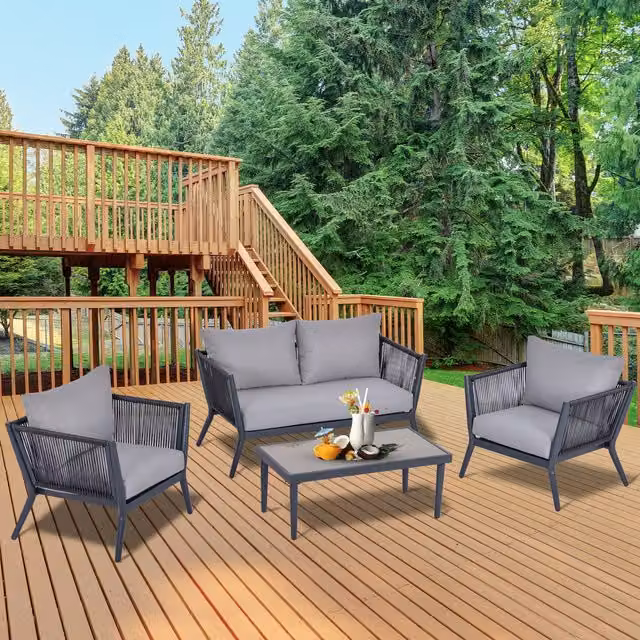 Outsunny 4 Piece Rattan Wicker Sofa Set in Grey